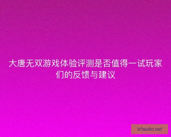大唐无双游戏体验评测是否值得一试玩家们的反馈与建议